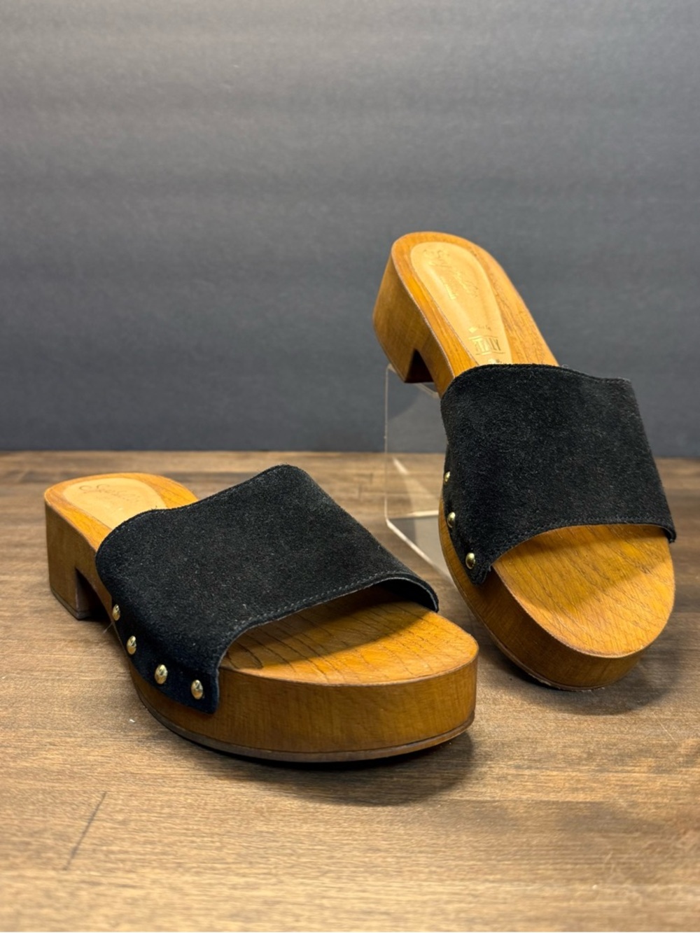Seychelles Black Suede Studded Platform Clog Boho 
Mules